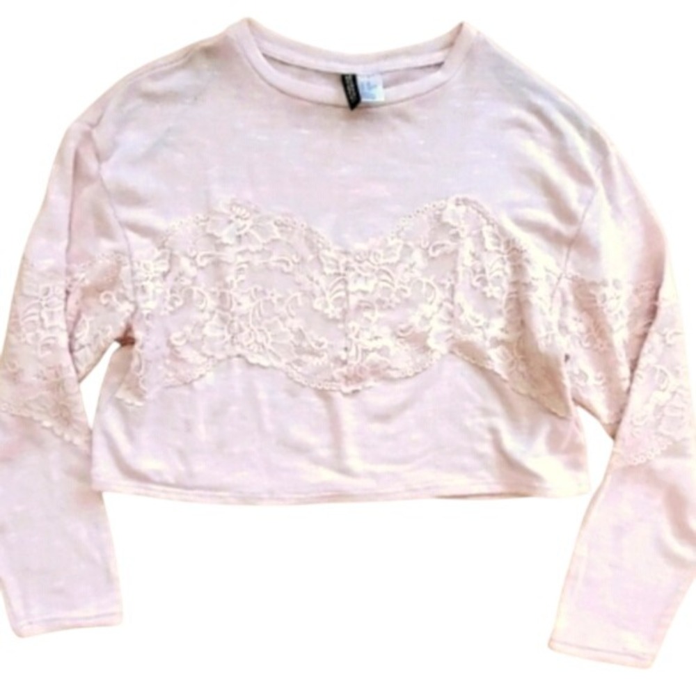 Divided Womans‎ Blush Pink Lace Crop Lightweight Sweater Size XS